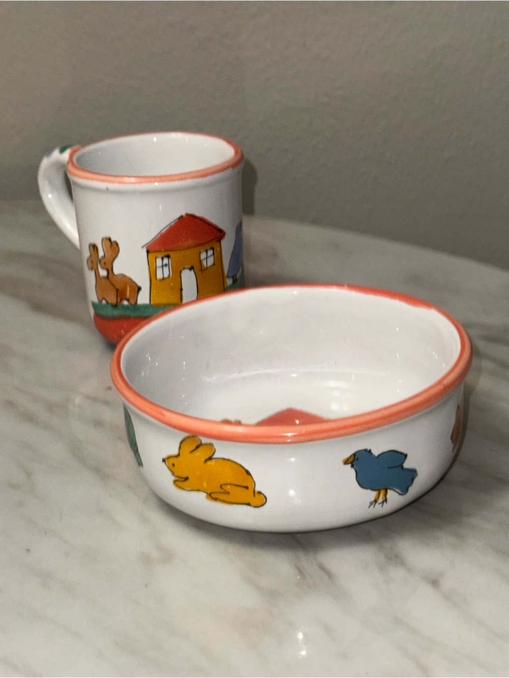 Mara International Handmade Hungary Ceramic Bowl Glossy White Multicolor Animals
